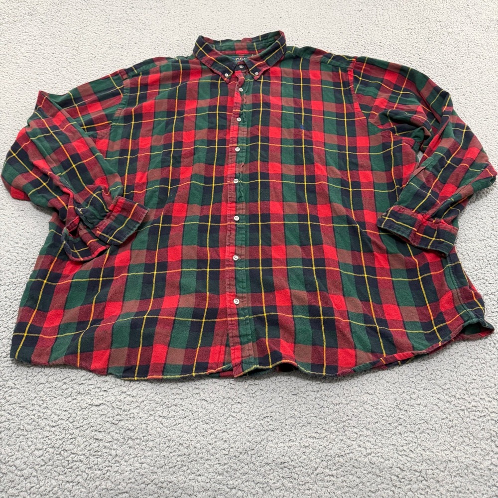Polo Ralph Lauren Shirt Mens 4XB Plaid Button Down Red Green Cotton Flannel